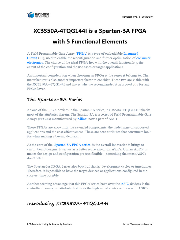 XC3S50A-4TQG144I Is A Spartan-3A FPGA With 5 Functional Elements | PDF ...