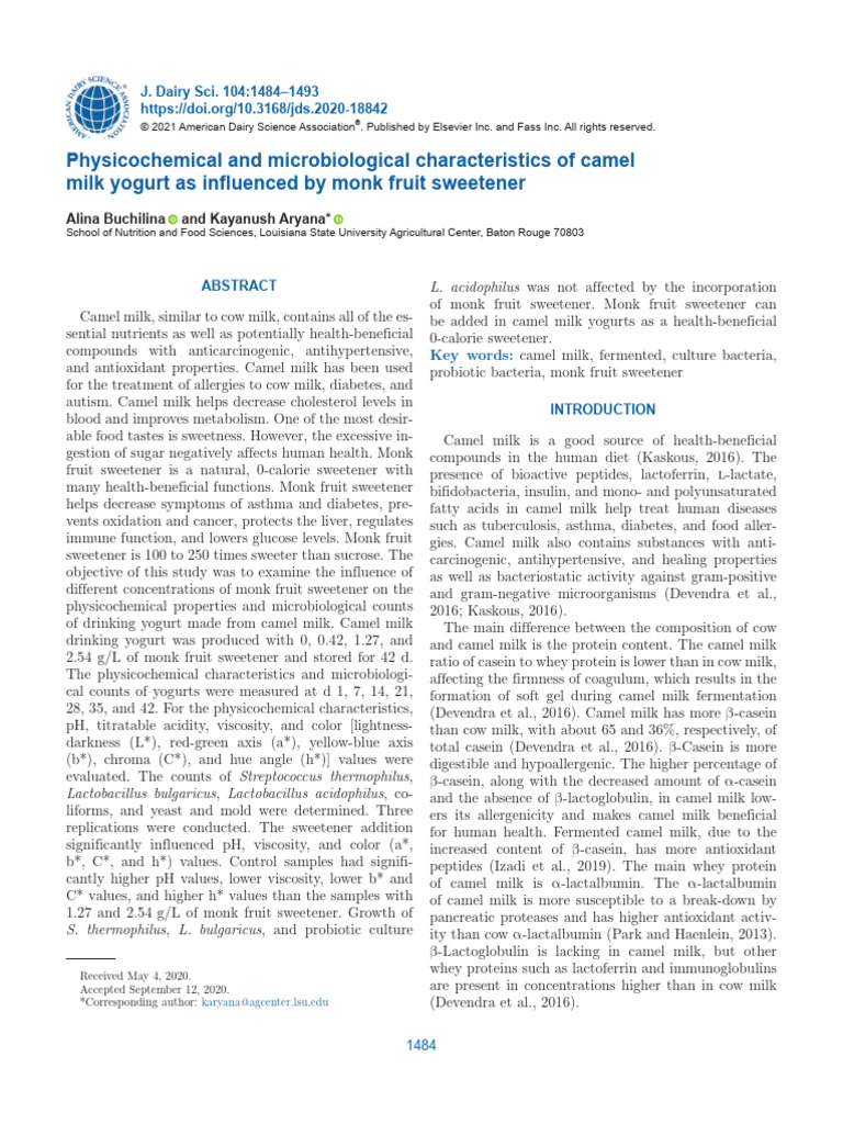 1 s2.0 S0022030220310195 Main | PDF | Yogurt | Milk