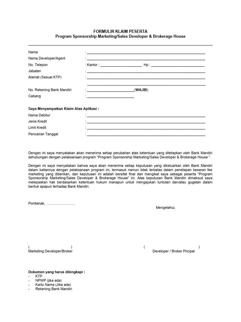 Form Klaim Developer | PDF