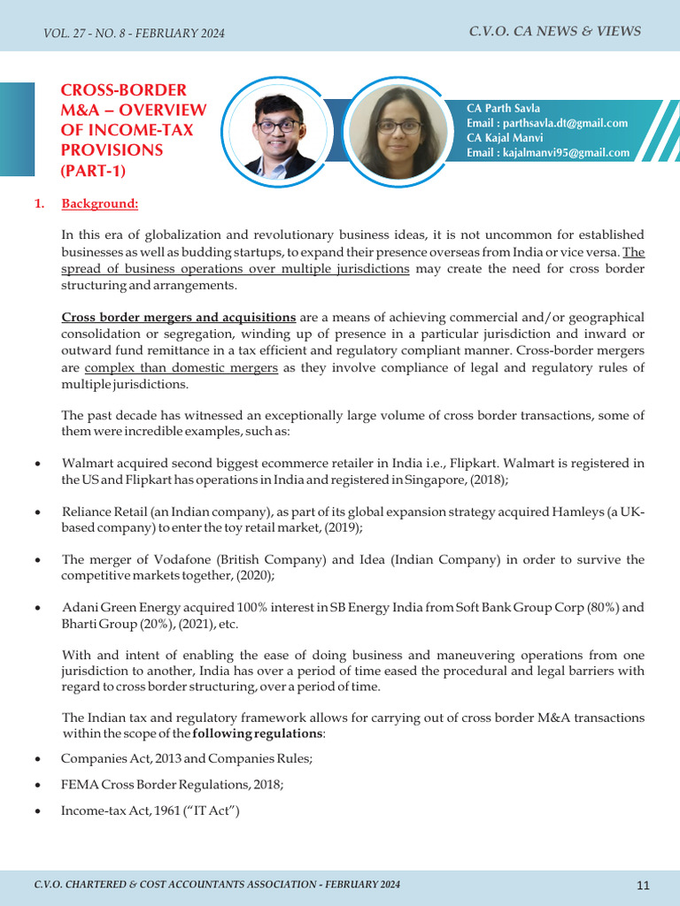 Cross Border M&A - Structuring and Key Income-Tax Issues | PDF
