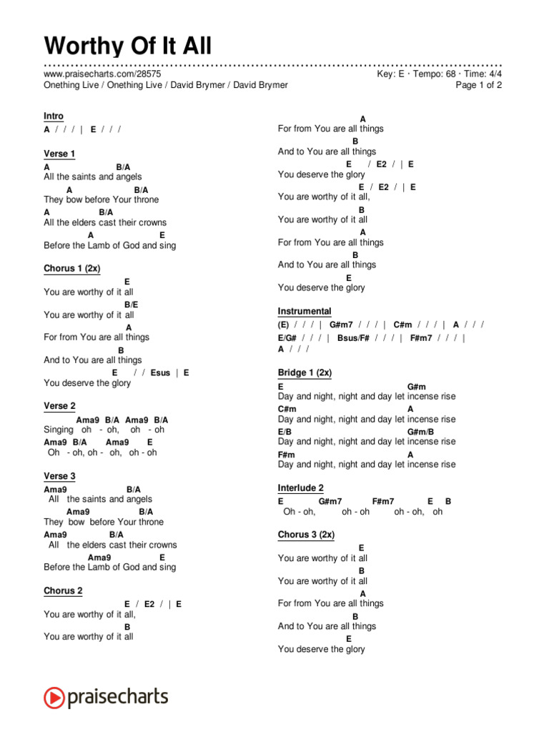 Worthy of It All Chord Chart | PDF | Song Structure | Elements Of Music