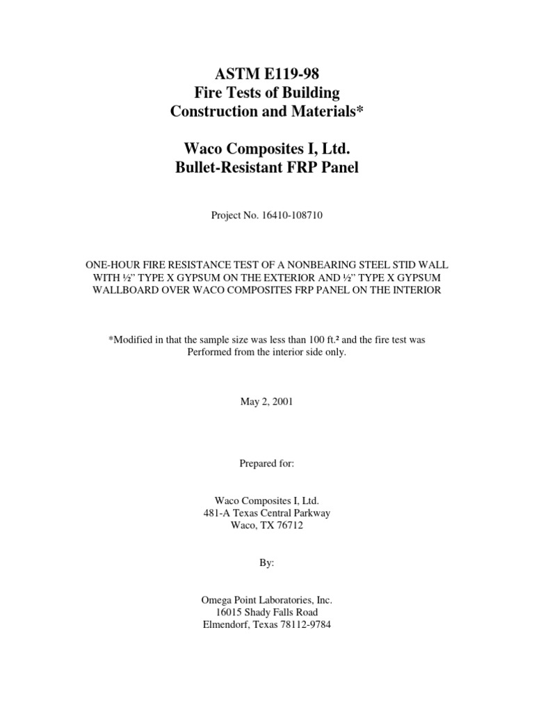 Fire Resistance Test for FRP Panels | PDF | Drywall | Thermocouple