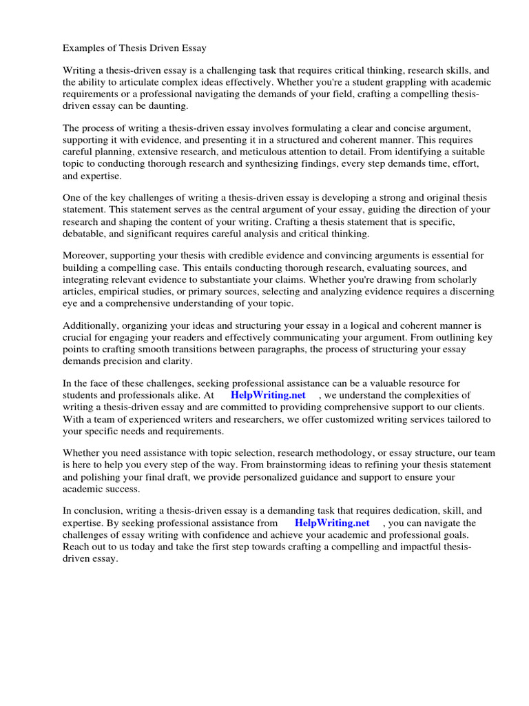 Examples of Thesis Driven Essay | PDF | Essays | Thesis