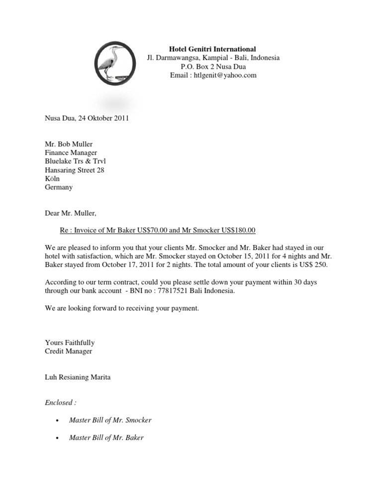 Sample Letter For Invoice Payment