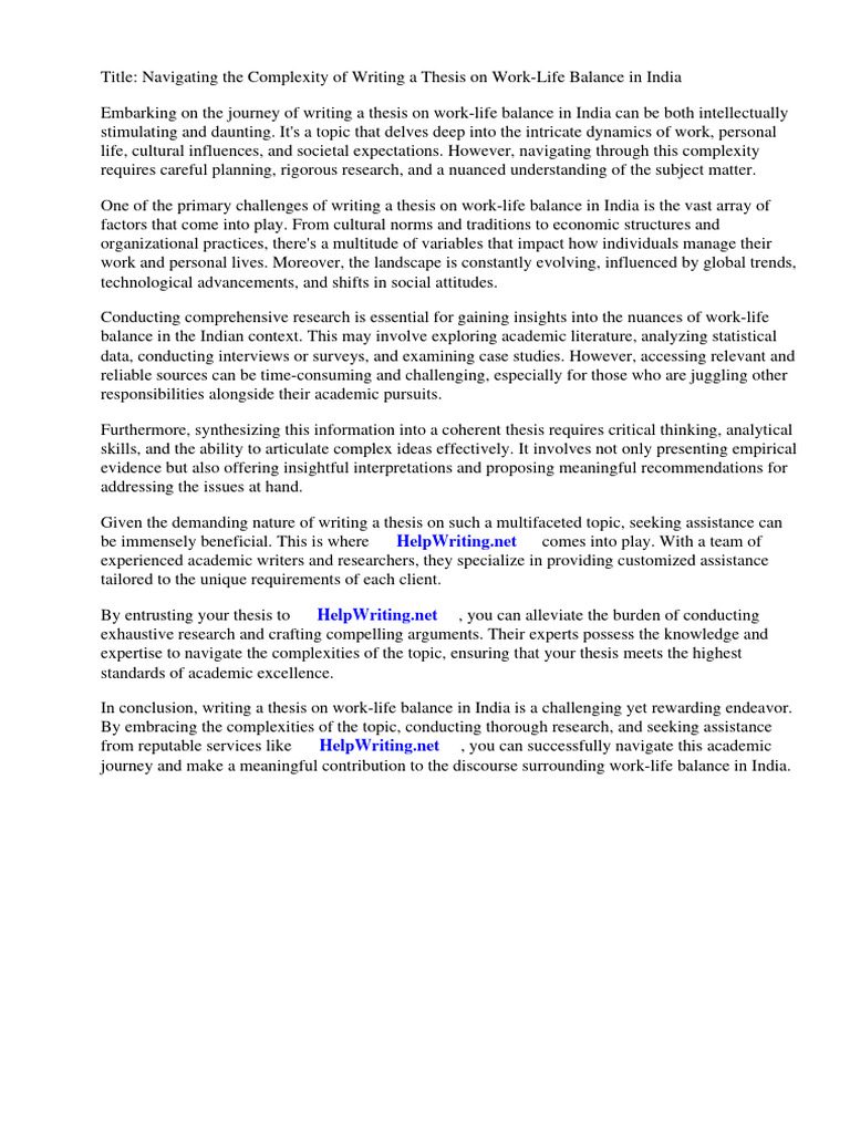 Thesis On Work Life Balance in India | PDF | Employment | Job Satisfaction