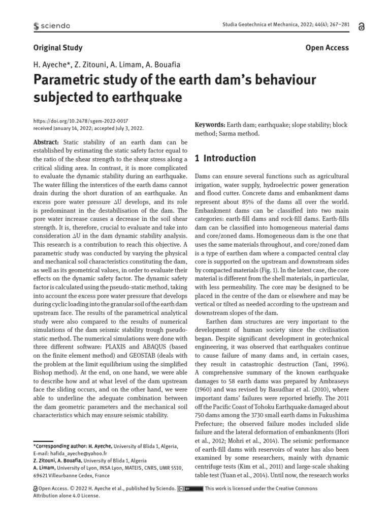 Earth Dam Seismic Stability Study | PDF | Dam | Applied And ...