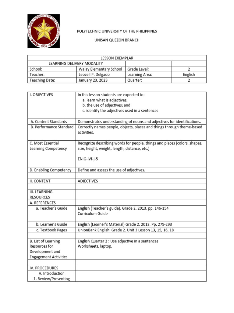 Grade 2 English Lesson on Adjectives | PDF