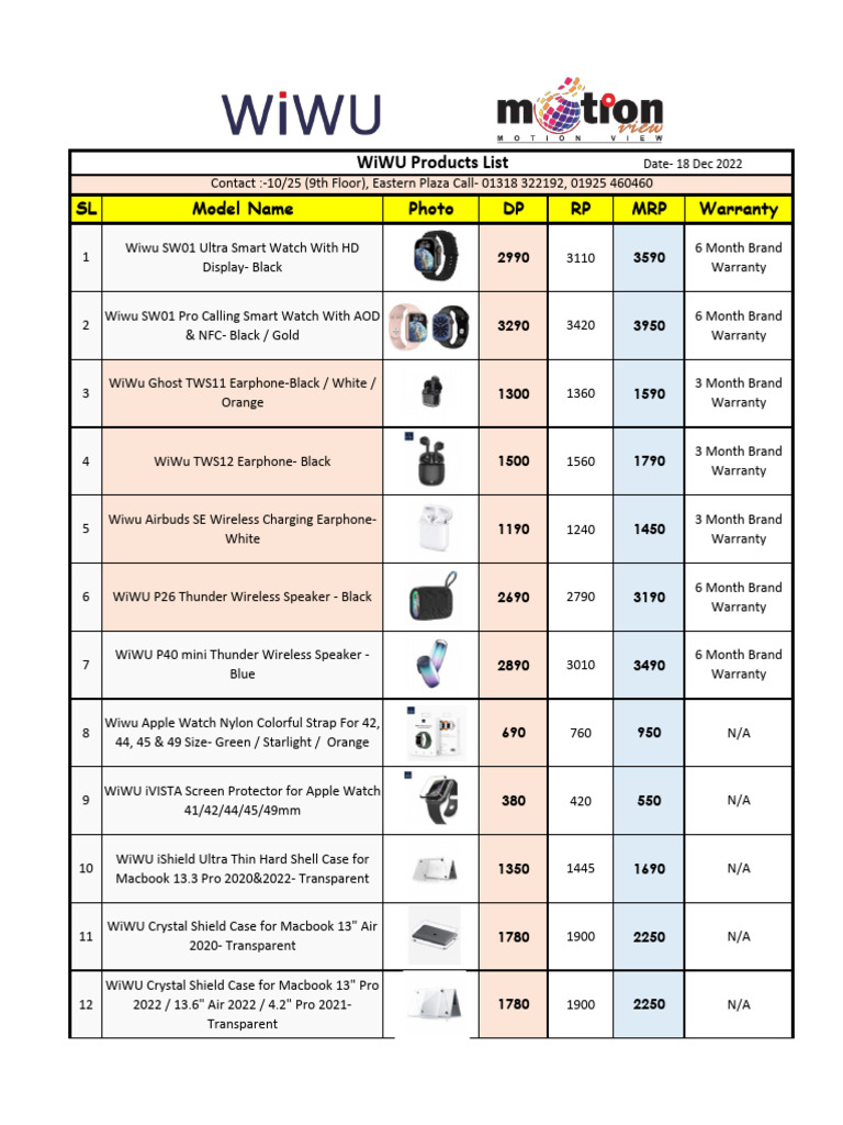 Motion View WiWU Products List 18 Dec 22 Updated | PDF | Mobile ...