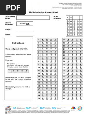Multiple-Choice Answer Sheet for 10 IGCSE