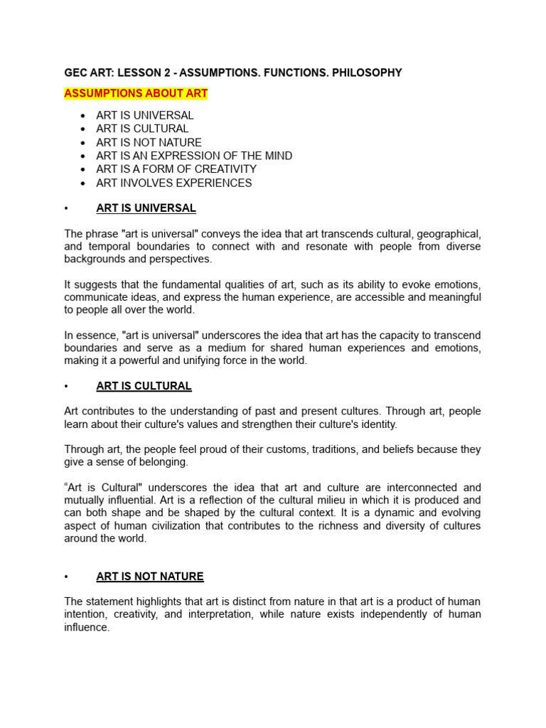 Gec Art - Lesson 2 Notes | PDF | Experience | Mind