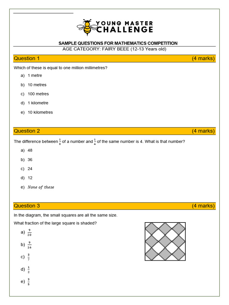 Math Competition Questions for Ages 12-13 | PDF | Area | Euclid