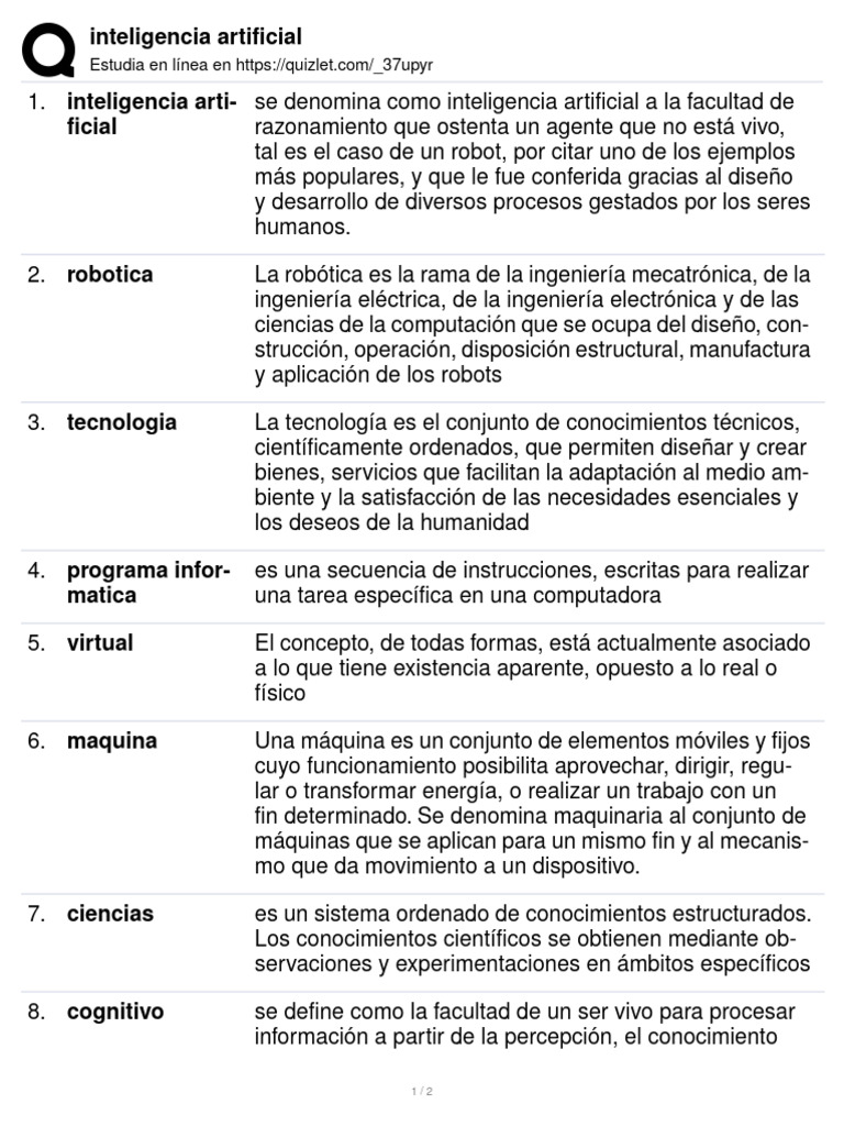 Definiciones Clave de IA y Robótica | PDF | Inteligencia artificial ...