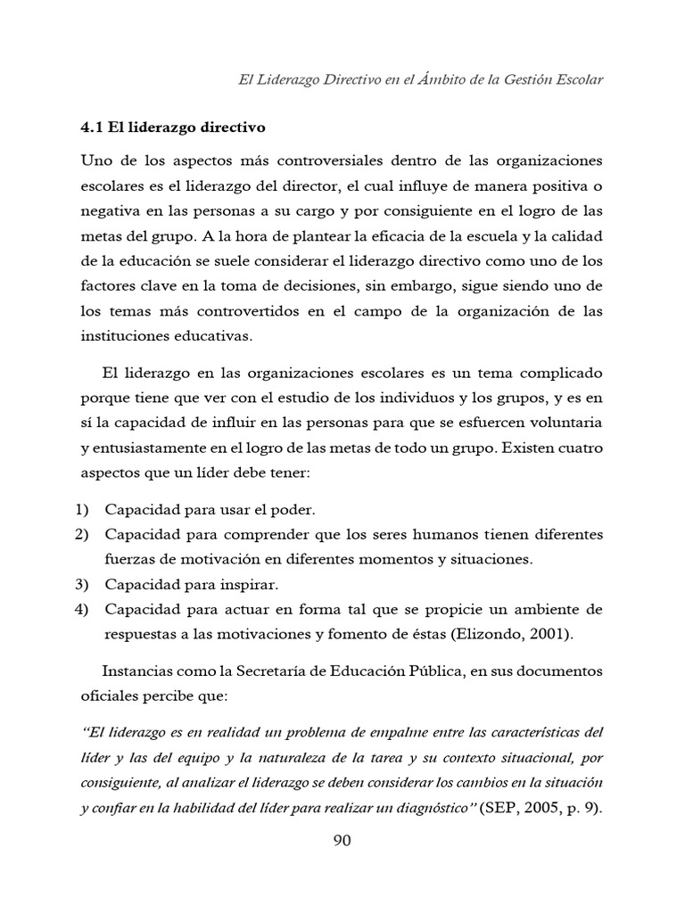 Liderazgo Directivo en Gestión Escolar | PDF | Liderazgo | Toma de ...
