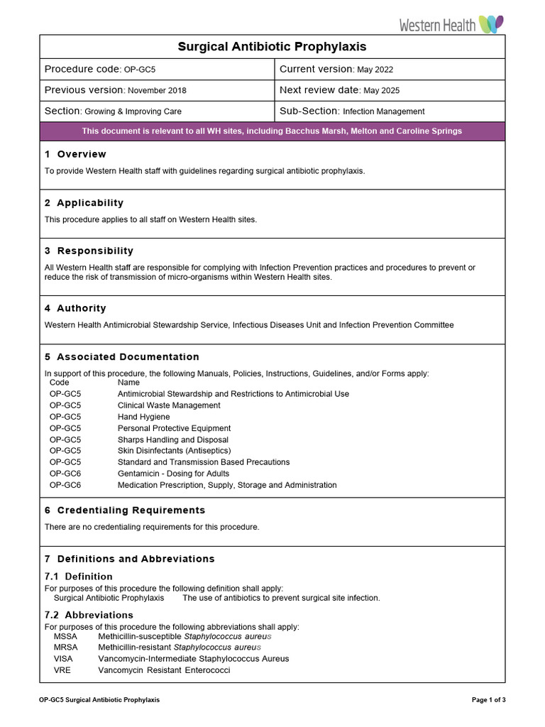 2022 Surgical Antibiotic Prophylaxis Guidelines | PDF | Methicillin ...