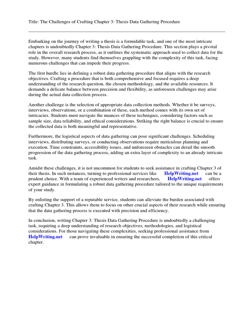 Chapter 3 Thesis Data Gathering Procedure PDF Methodology