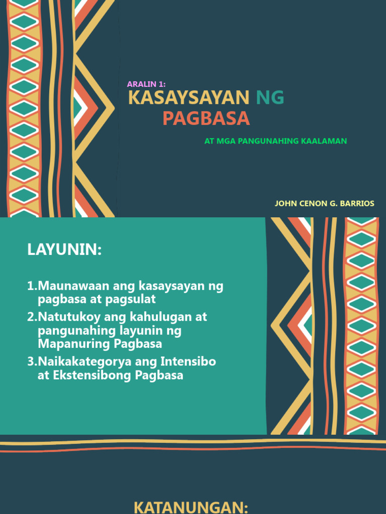 Aralin 1 Kasaysayan Ng Pagbasa Pdf