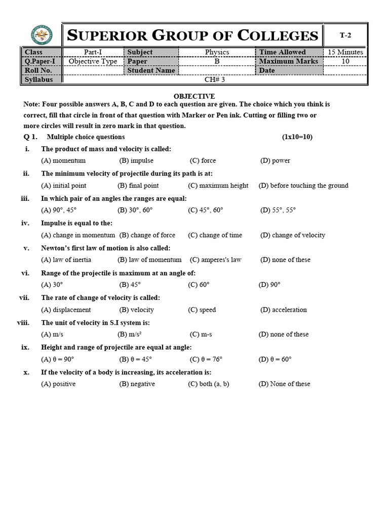Test Chapter 3 B Granted Done Pdf Velocity Force