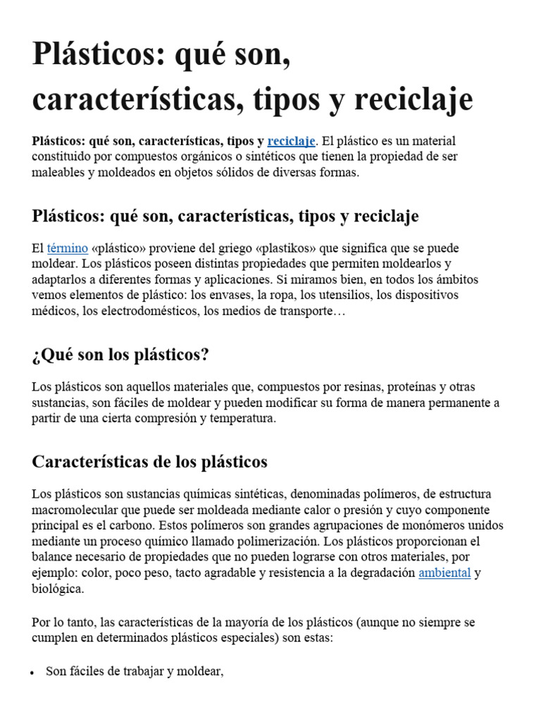 Tipos y reciclaje de plásticos | PDF | El plastico | Residuos