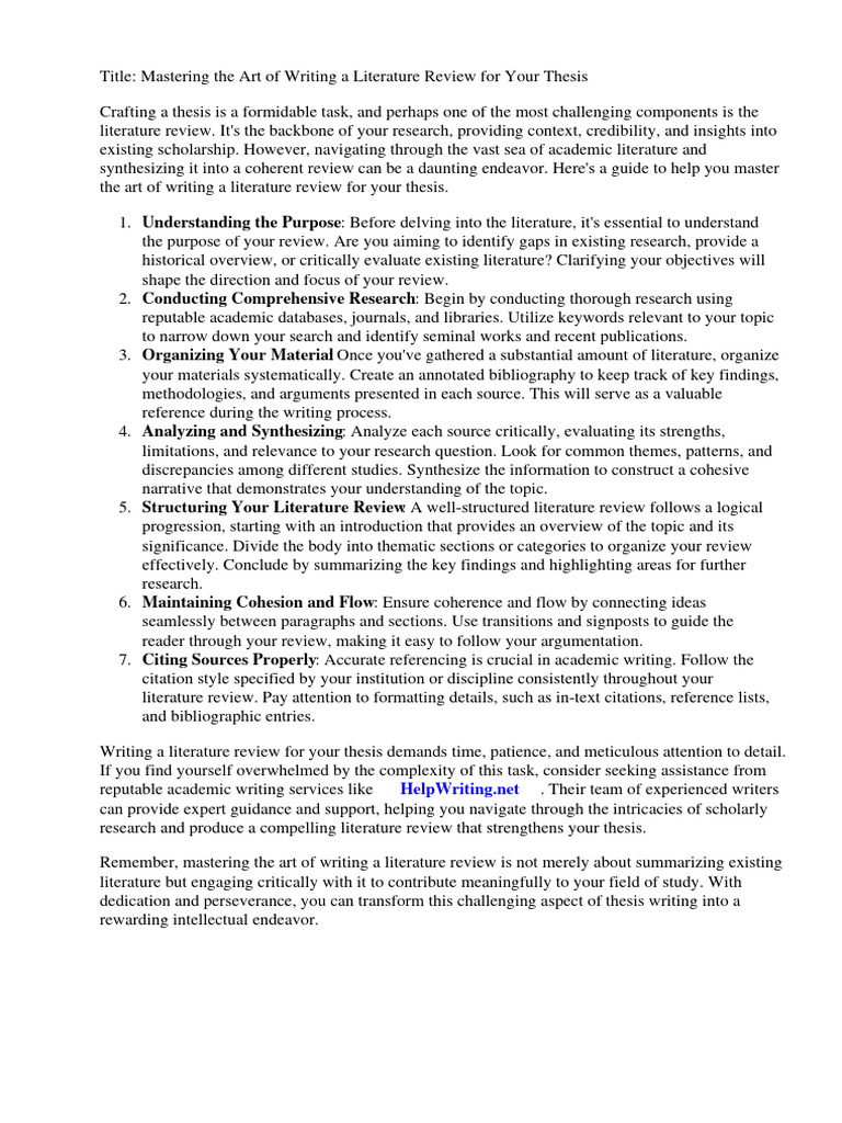 How To Write A Lit Review For Thesis Download Free PDF Thesis