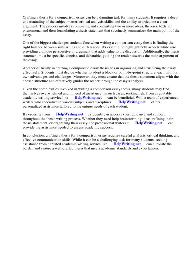 Crafting a Comparison Essay Thesis | PDF | Essays | Thesis