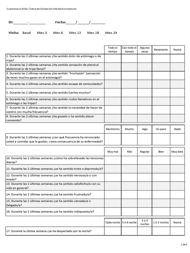 Cuestionario GIQLI Diverticulitis | PDF | Heces | Causas de la muerte