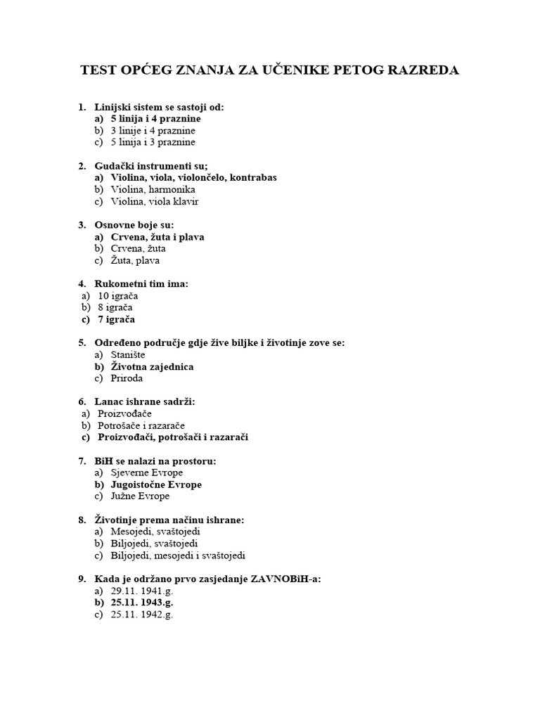 Test Opceg Znanja Za Peti Razred Adis PDF