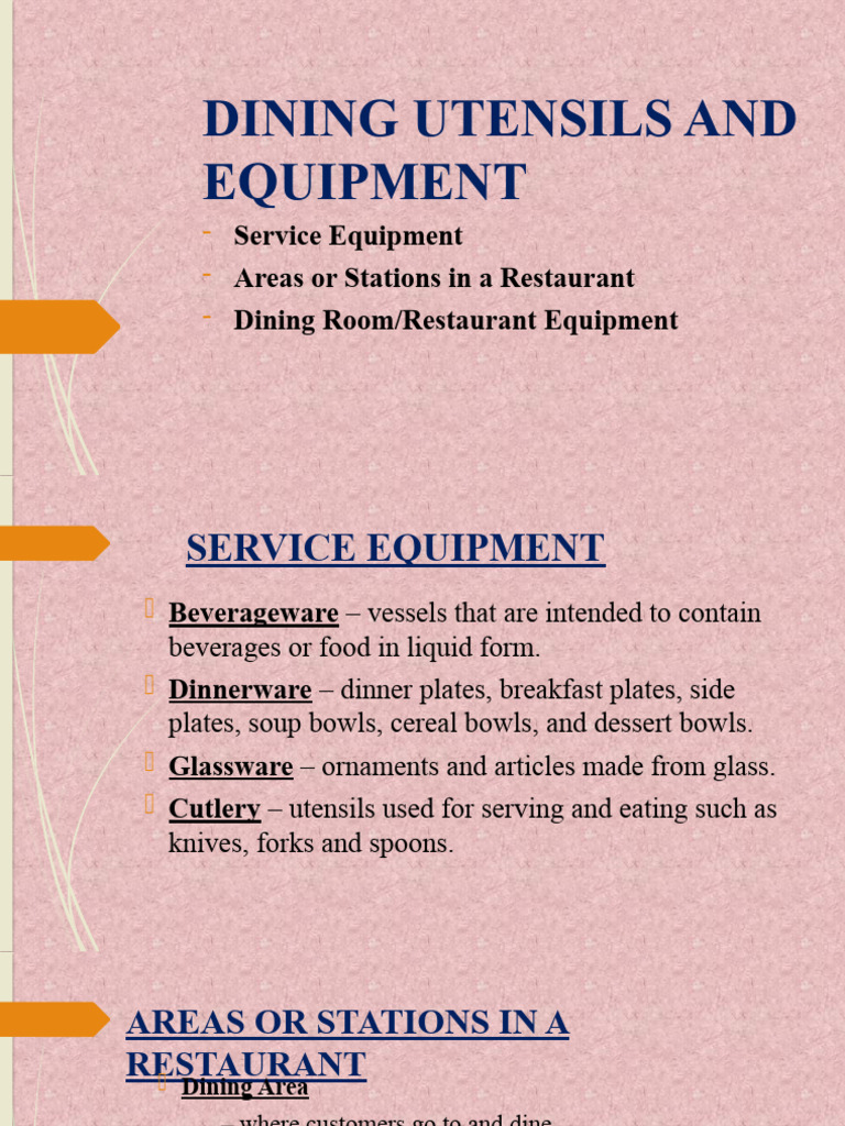 Dining Utensils And Equipment Pdf Tableware Home