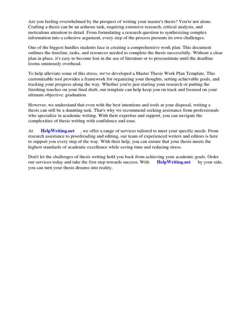 Master Thesis Work Plan Template | PDF