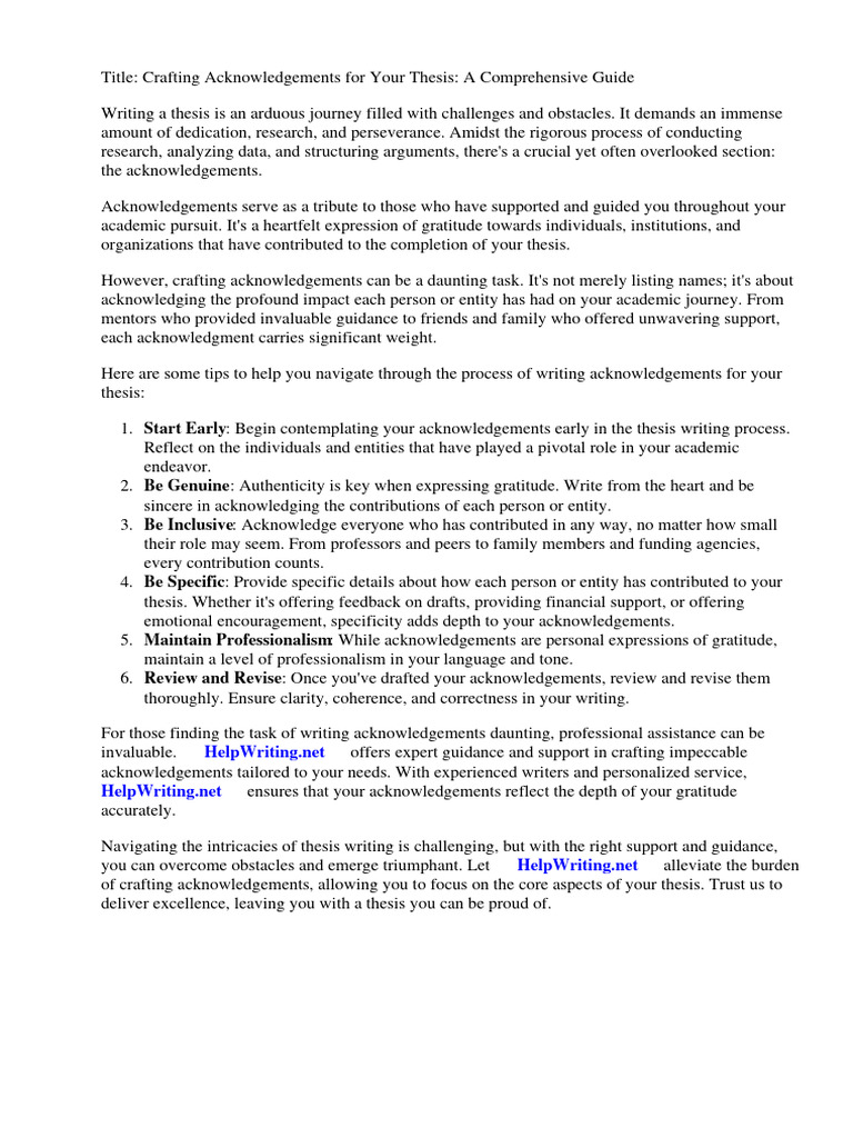 How To Write Acknowledgements For Thesis Sample | PDF | Thesis