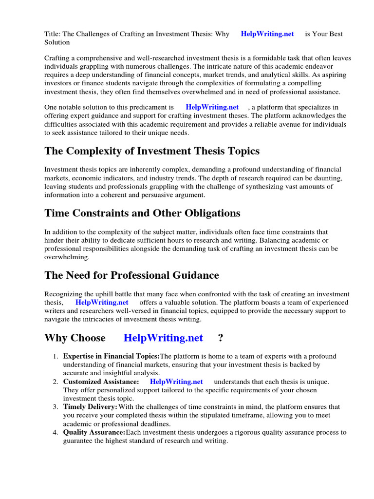 Investment Thesis Topics PDF Private Equity Investing