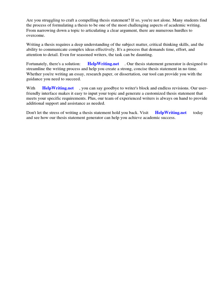 Best Thesis Statement Generator PDF Thesis Essays