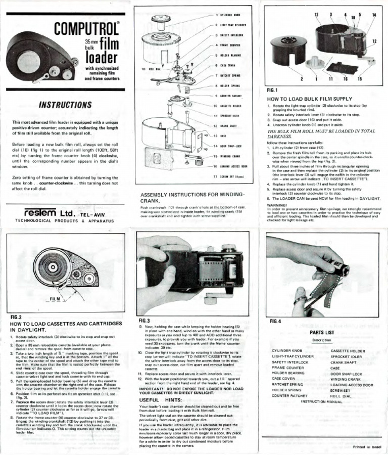 Rechargeur De Film Computrol 35 Mm – Manuel, En Vrac, Avec Instructions (occasion)