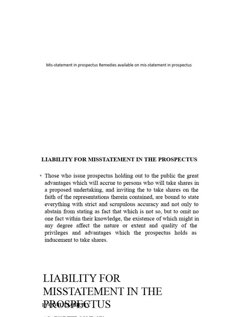 Remedies for Prospectus Misstatements | PDF | Misrepresentation ...