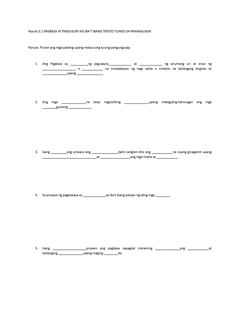 1ST Pasulit Pagbasa | PDF