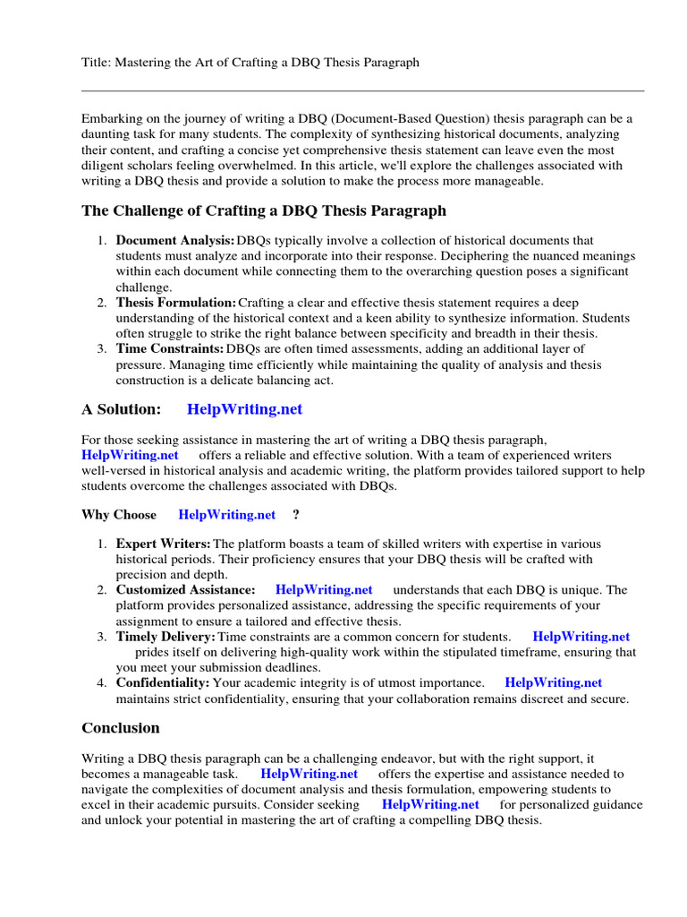 How to Write a Dbq Thesis Paragraph PDF Essays Thesis