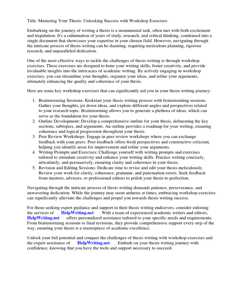 Thesis Workshop Exercises Pdf Essays Thesis