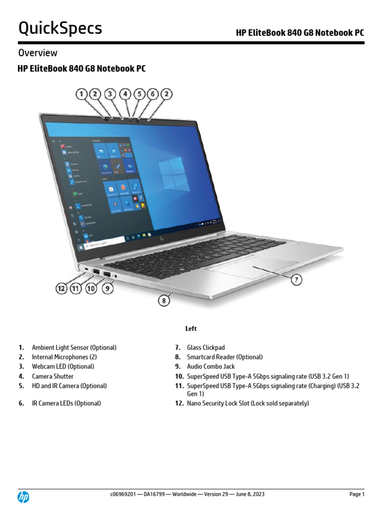 Quickspecs HP Elitebook 840 G8 Notebook PC PDF Computers
