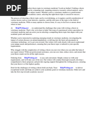 Thesis Topics in Veterinary Medicine