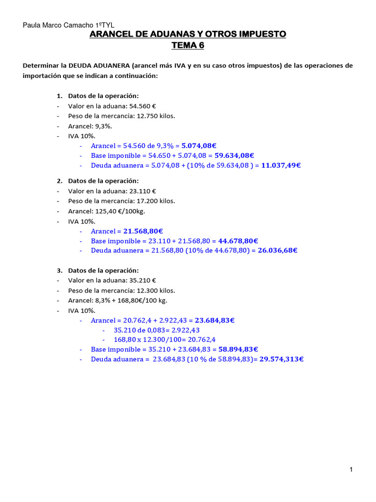 Ejercicios de Aranceles Aduaneros Resueltos | PDF | aduana | Arancel
