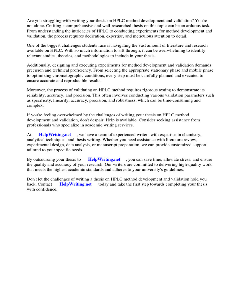 Thesis hplc method development and validation pdf