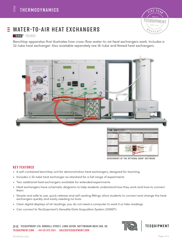 TD1007 Water To Air Datasheet | PDF | Water Heating | Flow Measurement