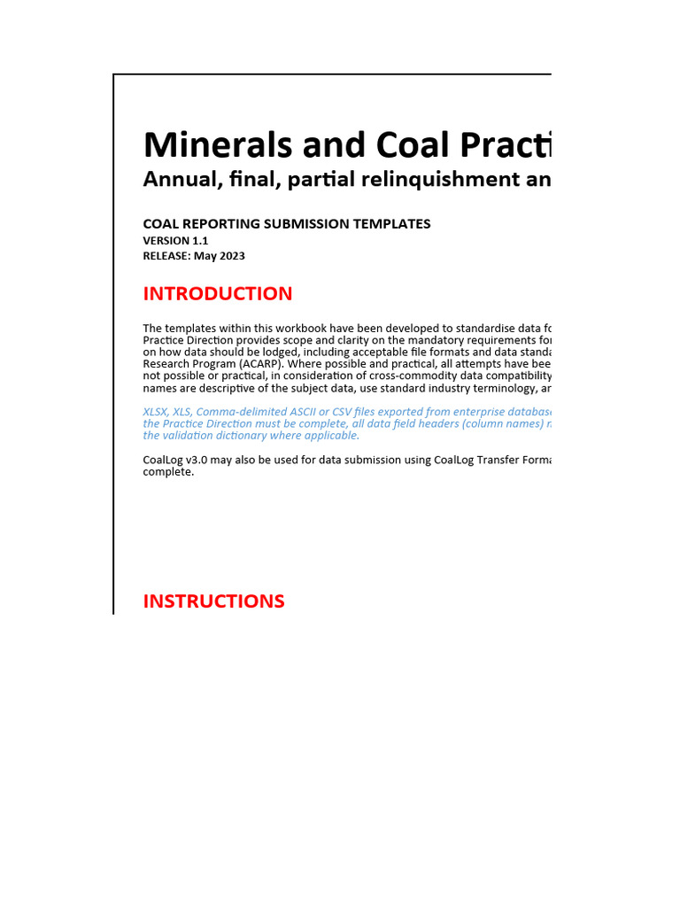 Coal Reporting Submission Templates Guide | PDF | Technology & Engineering