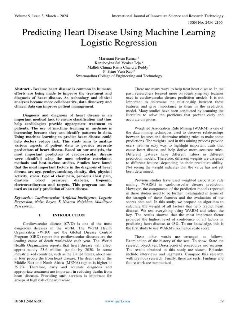Predicting Heart Disease Using Machine Learning Logistic Regression ...