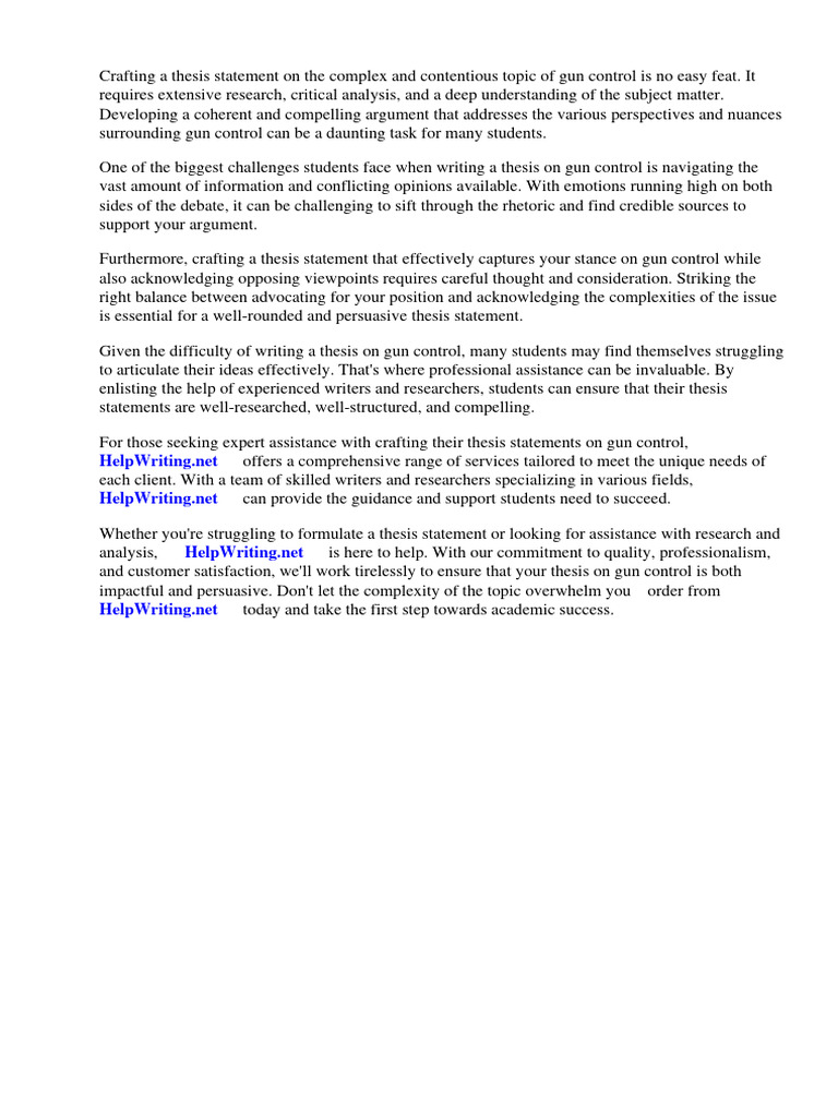 Thesis Statements On Gun Control Download Free PDF Gun Control