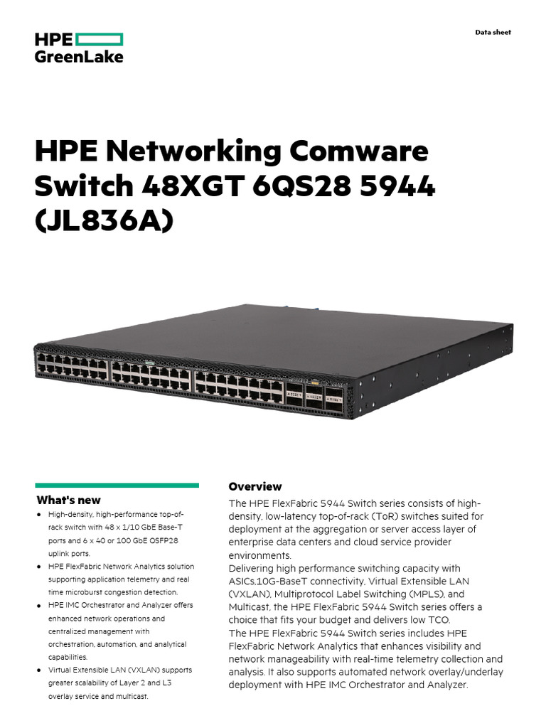 HPE Networking Comware Switch 48XGT 6QS28 5944-PSN1013609545WWEN | PDF ...
