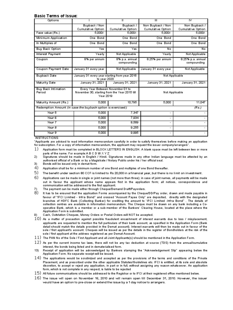 Application Form _ Instructions_IFCI Bonds Cheque Bonds (Finance)