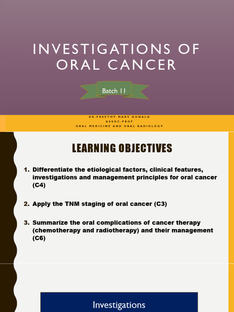 Oral Cancer Investigations and Staging | PDF | Staining | Biopsy