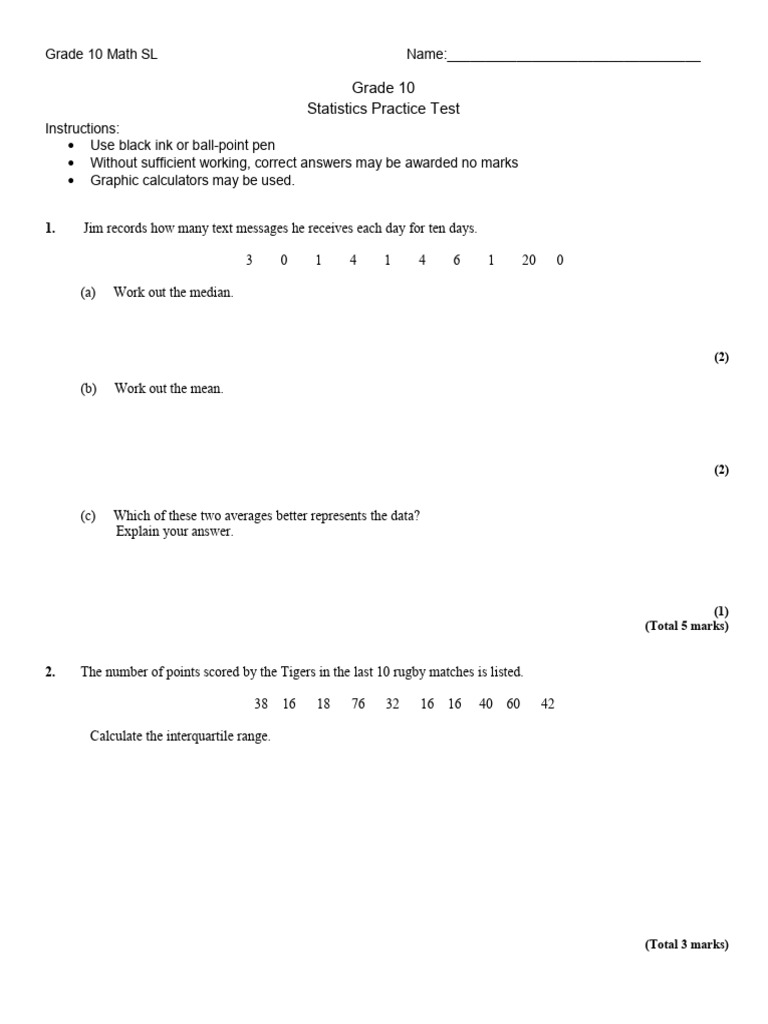 G10 U8 Statistics Practice Test 23-34 | PDF | Statistics