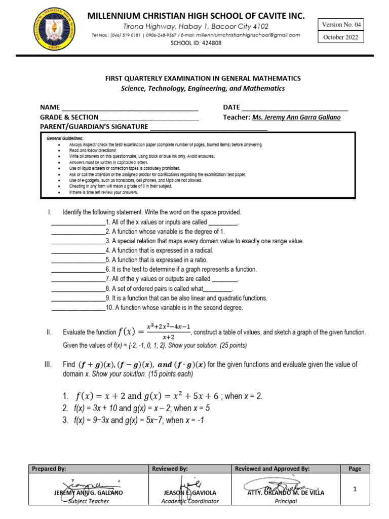 Graphing Functions and Value Tables | PDF