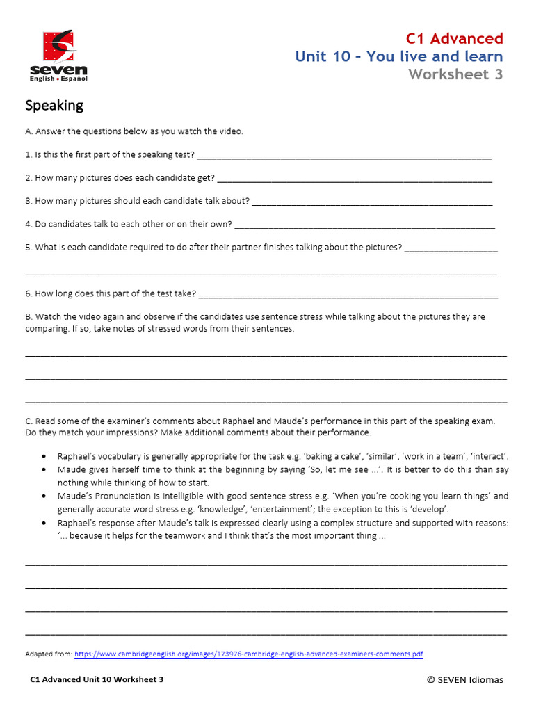 C1 Advanced Speaking Test Worksheet | PDF | Cognitive Science | Human ...